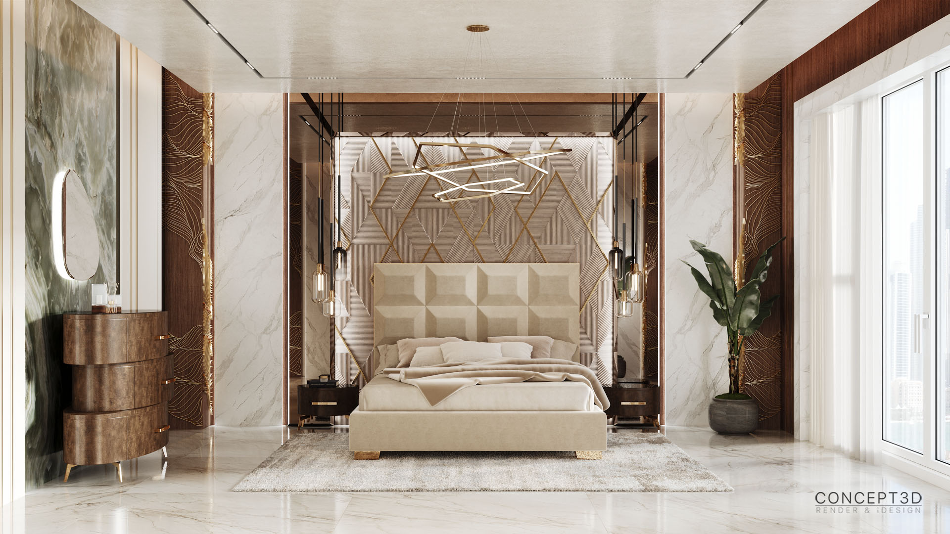 Render Interior Luxury Guest Bedroom